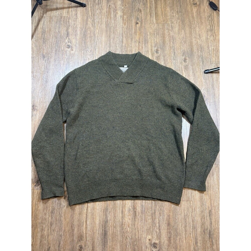 Schott Bros Sweater Mens Large Green Waffle Knit Wool Jumper